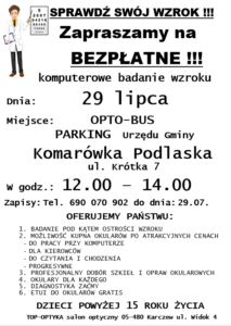 Bezpłatne badanie wzroku @ Komarówka Podl., parking Urzędu Gminy