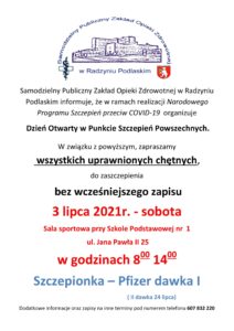 Dzień Otwarty w Punkcie Szczepień Powszechnych @ Hala sportowa przy SP 1