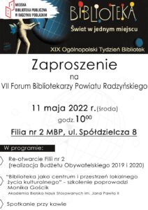 VII Forum Bibliotekarzy Powiatu Radzyńskiego @ Filia Nr 2 MBP, ul. Spółdzielcza 8