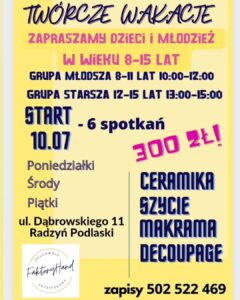 Twórcze wakacje @ FaktoryHand, ul. Dąbrowskiego 11