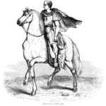 Portrait of Julius Caesar on horseback. Woodcut engraving published 1846. Original edition is from my own archives. Copyright has expired and is in Public Domain.